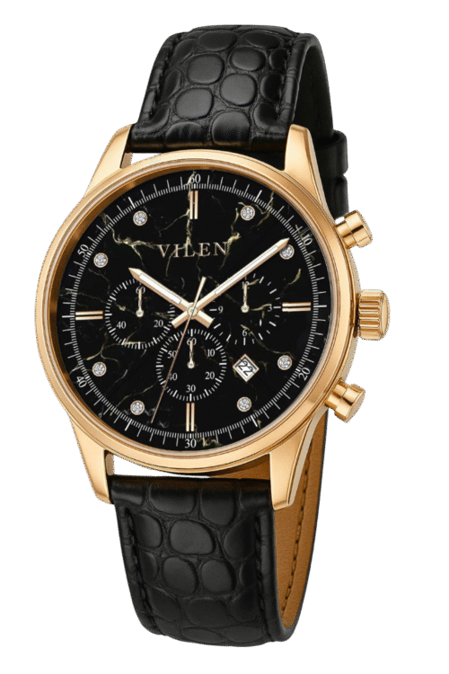 Vilen Black Leather Black Dial